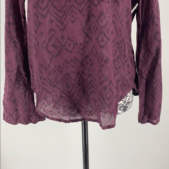 Side Stitch Womens Tencel Printed Blouse wine/black Aztec print bell sleeve - Picture 7 of 12